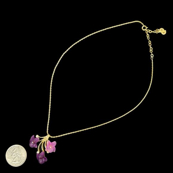 Christian Dior Vintage 70s Purple Flower Frosted Glass Designer Necklace Jewelry - Picture 3 of 9